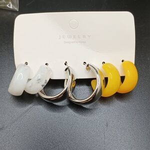 YELLOW silver white chunky hoop earrings